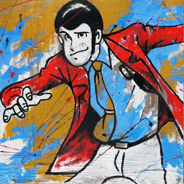 Quadro Lupin su juta dipinto a mano